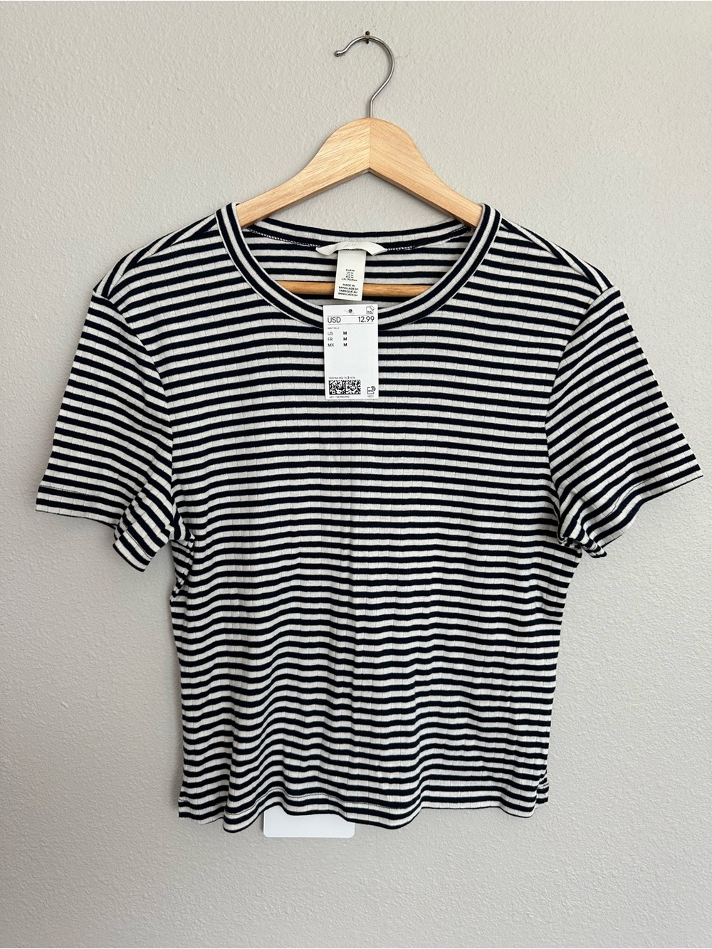 H&M Navy and White Striped Short Sleeve Tee